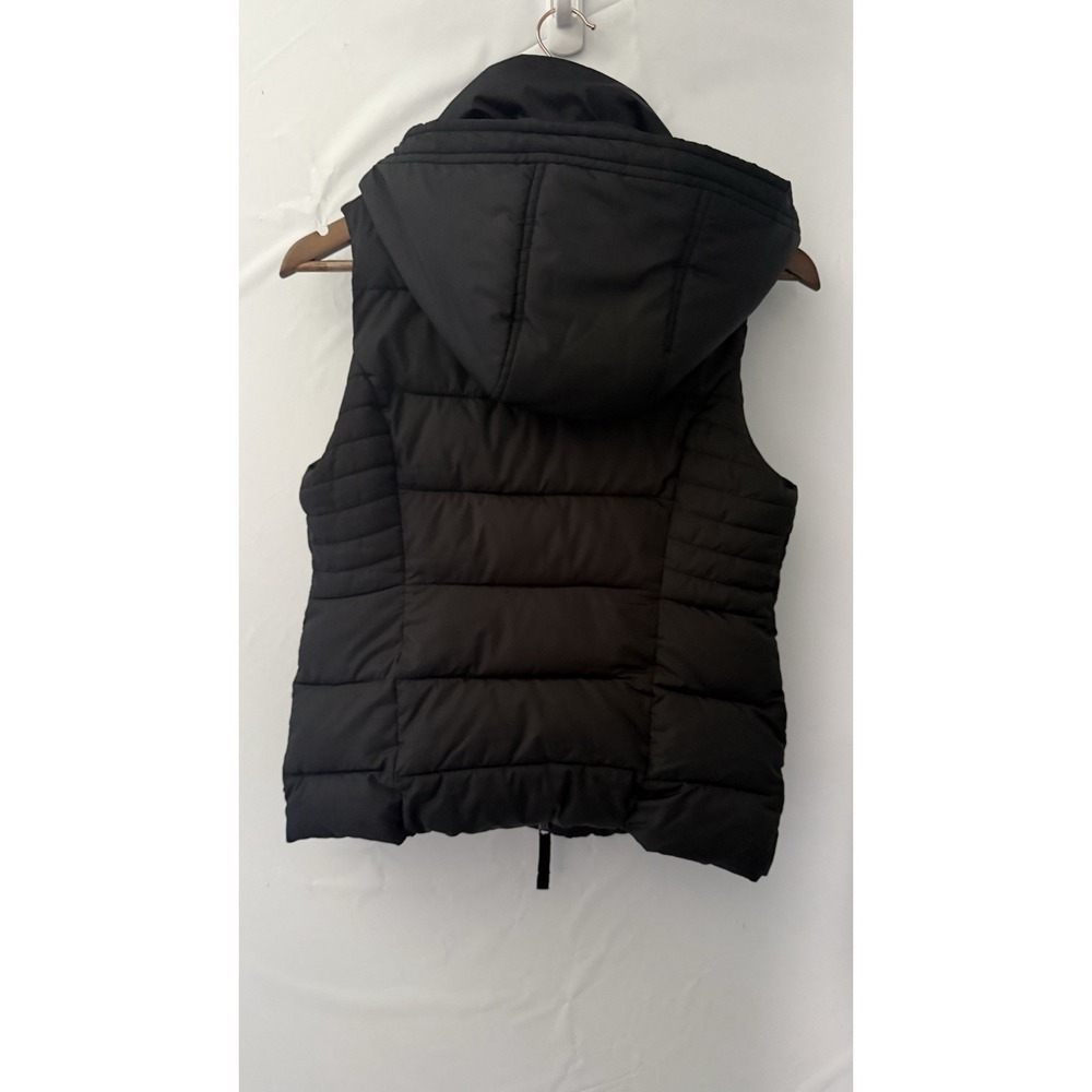 Abercrombie & Fitch women Black Hooded Puffer Vest Quilted Zip/Button XS - Picture 2 of 9